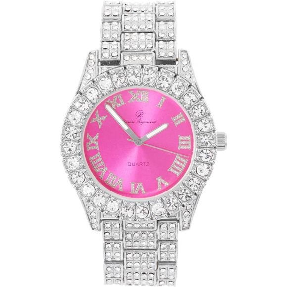 Charles Raymond Women's Big Rocks Bezel Dial with Roman Numerals Iced Out Watch